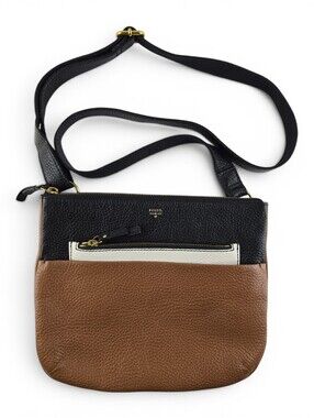 Fossil Kinley Women's Colorblock Pebbled Leather Crossbody Bag Black Brown White